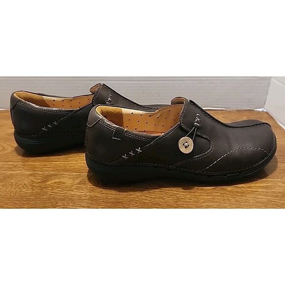 Clarks Womens Shoes Brown Leather Size 8.5 M Slip On Comfort Unstructured Loop - Picture 7 of 11